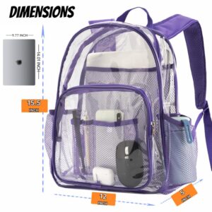 BAJNOKOU Clear Backpack Stadium Approved for Women Men Heavy Duty PVC Transparent See Through Backpacks for School Work Travel,Purple