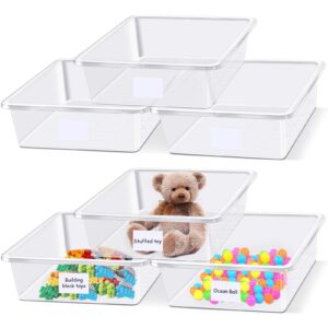 hoolerry 24 pcs plastic cubby storage bins classroom cubby organization with self adhesive labels bin small stackable storage containers toy book storage box for school(clear, 14 x 10 x 3 inch)