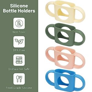 4 Pack Bottle Handles Compatible with Dr Brown Narrow Baby Bottles and Wide-Neck Bottles Non-Slip Easy Grip Handles - BPA-Free Food Grade Silicone Dishwasher Safe - Milk White, Green, Pink, Blue