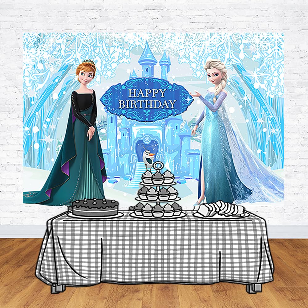 Snow White Backdrop for Birthday Party Supplies Frozen Photo Backgrounds Princess Elsa Anna Theme Baby Shower Banner 59x38in