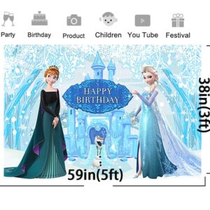 Snow White Backdrop for Birthday Party Supplies Frozen Photo Backgrounds Princess Elsa Anna Theme Baby Shower Banner 59x38in