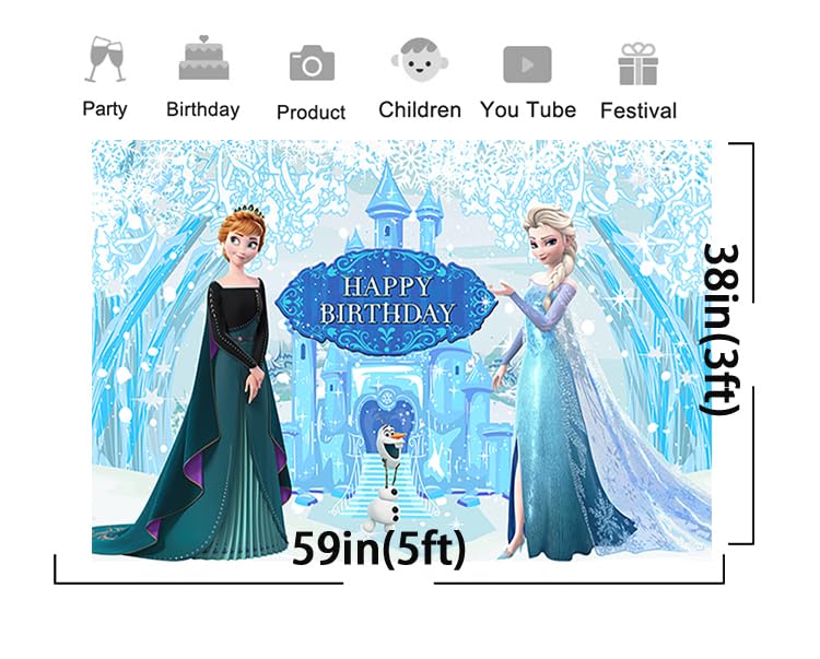 Snow White Backdrop for Birthday Party Supplies Frozen Photo Backgrounds Princess Elsa Anna Theme Baby Shower Banner 59x38in