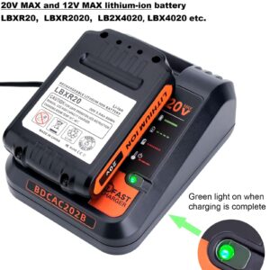 Kotoate 20V MAX Lithium Battery Charger Compatible with Black and Decker 12V 20V Lithium Battery, Replacement for Black and Decker Fast Charger 20V Battery LBXR20 LBXR2020 LBX12 BDCAC202B Charger