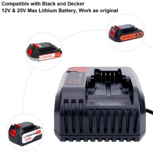 Kotoate 20V MAX Lithium Battery Charger Compatible with Black and Decker 12V 20V Lithium Battery, Replacement for Black and Decker Fast Charger 20V Battery LBXR20 LBXR2020 LBX12 BDCAC202B Charger