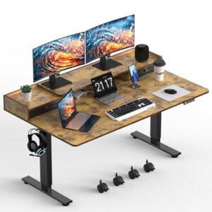 exadesk 63×30 inch electric standing desk with 2 drawers, adjustable height widened stand up desk with storage shelf, sit to stand ergonomic workstation for home office