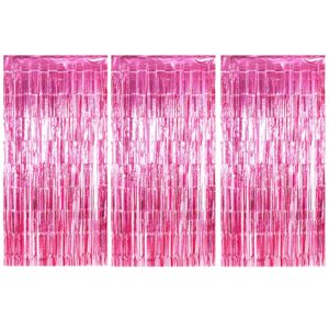 Miliocry 3 Pack 3.3 x 6.6 ft Pink Foil Fringe Curtains, Metallic Tinsel Curtain Backdrop for Parties, Door Wall Streamers, Glitter Streamer for Birthday, Photo Booth Props, Christmas Party Decor