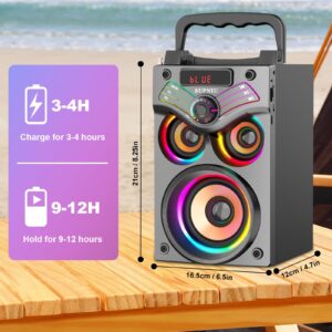 Bluetooth Speakers, 15W (20W Peak) Portable Wireless Loud Indoor Outdoor Small Party Bluetooth Speaker with Subwoofer, FM Radio, Remote, Colorful Lights and Powerful Stereo Deep Bass Sound Boombox