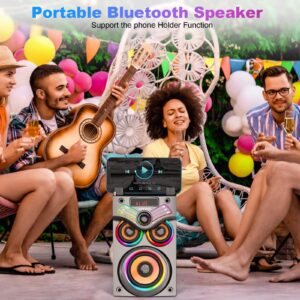 Bluetooth Speakers, 15W (20W Peak) Portable Wireless Loud Indoor Outdoor Small Party Bluetooth Speaker with Subwoofer, FM Radio, Remote, Colorful Lights and Powerful Stereo Deep Bass Sound Boombox