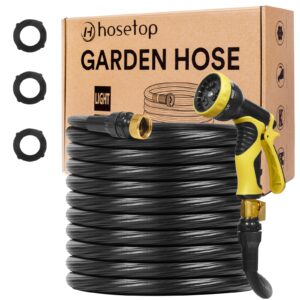 expandable garden hose,new upgrade water hose with lightweight rubber fabric and triple layer latex core, 3/4" solid brass fittings, no-kink, retractable flexible hose with spray nozzle (50ft, black)