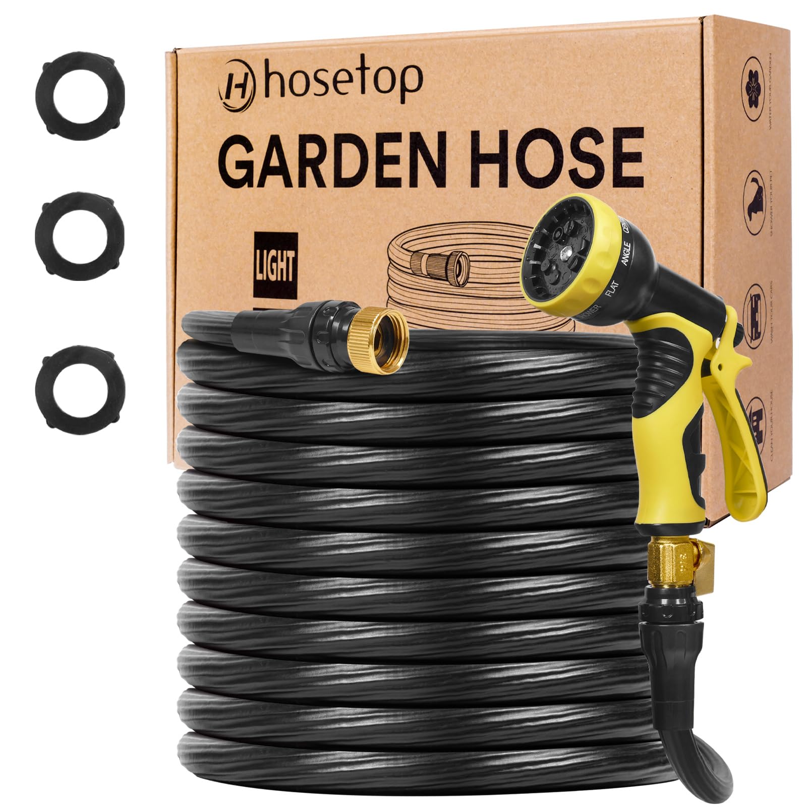 Expandable Garden Hose,New Upgrade Water Hose with Lightweight Rubber Fabric and Triple Layer Latex Core, 3/4" Solid Brass Fittings, No-Kink, Retractable Flexible Hose with Spray Nozzle (50FT, Black)