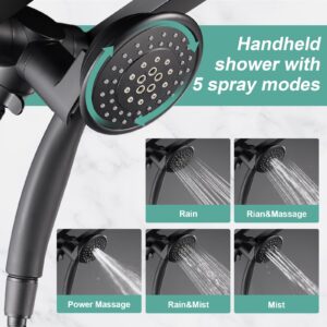 Cobbe Premium 3-Way Rain Shower Head Combo, Dual Shower Head with Handheld, 5-Inch High Pressure Rainfall with Stainless Steel Hose & Sealant Tape - U.S. Invention Patents - Matte Black