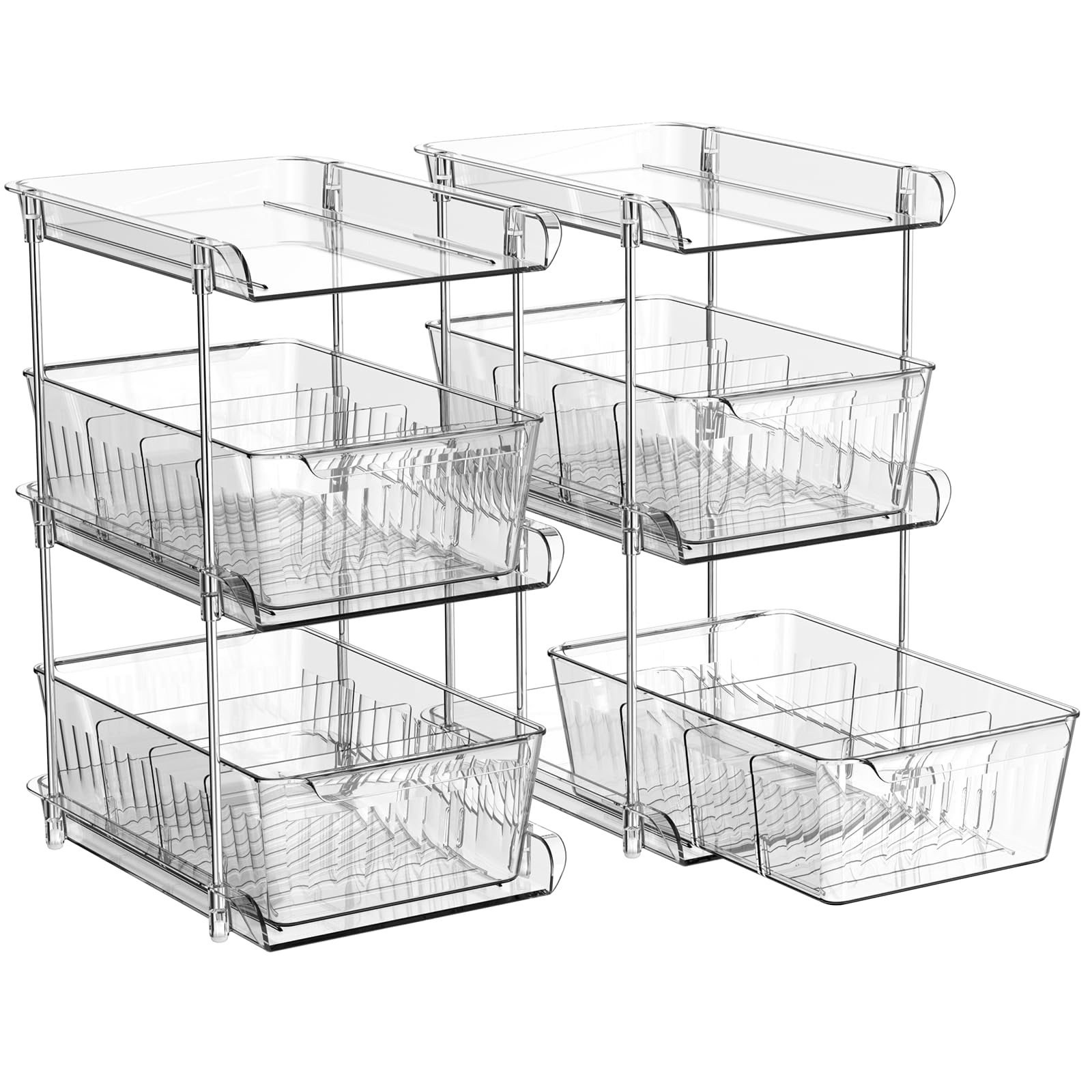 Stofiro 3 Tier Clear Bathroom Organizers and Storage, 2 Pack Pull Out Bathroom Organizer with Dividers, Multi-Purpose Cabinet Organizer for Bathroom Storage, Kitchen Pantry, Makeup, Medicines