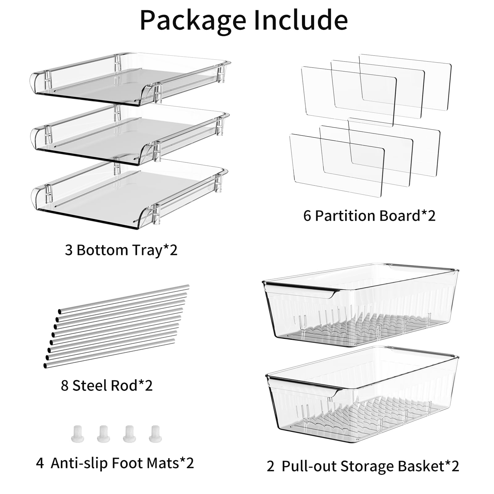 Stofiro 3 Tier Clear Bathroom Organizers and Storage, 2 Pack Pull Out Bathroom Organizer with Dividers, Multi-Purpose Cabinet Organizer for Bathroom Storage, Kitchen Pantry, Makeup, Medicines