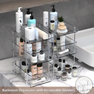 Stofiro 3 Tier Clear Bathroom Organizers and Storage, 2 Pack Pull Out Bathroom Organizer with Dividers, Multi-Purpose Cabinet Organizer for Bathroom Storage, Kitchen Pantry, Makeup, Medicines