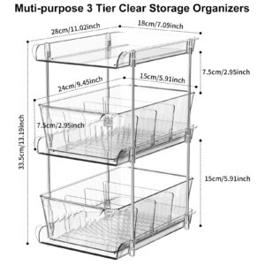 Stofiro 3 Tier Clear Bathroom Organizers and Storage, 2 Pack Pull Out Bathroom Organizer with Dividers, Multi-Purpose Cabinet Organizer for Bathroom Storage, Kitchen Pantry, Makeup, Medicines