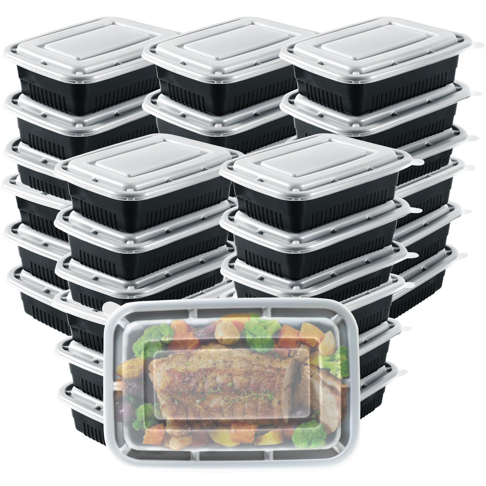 BeaFota 32oz 50pack Meal Prep Containers, Bento Boxes Reusable, BPA Free Food Prep Storage Containers with Lids, Stackable, Dishwasher, Freezer Safe