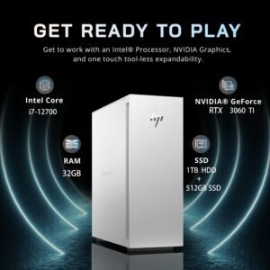 HP Envy Desktop Computer, 12th Intel i7-12700 Processor (12 Cores), GeForce RTX 3060 Ti 8G, 32GB RAM, 512GB SSD+ 1TB HDD, Windows 11 Pro, DisplayPort Thunderbolt USB-C, Ethernet, Silver, PCM