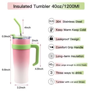 indoorset 40 oz Tumbler with Handle and Straw for Car Tumbler with Lid and Straw for Women Men Stainless Steel tumblers for Office Insulated Travel Coffee Mug Pink