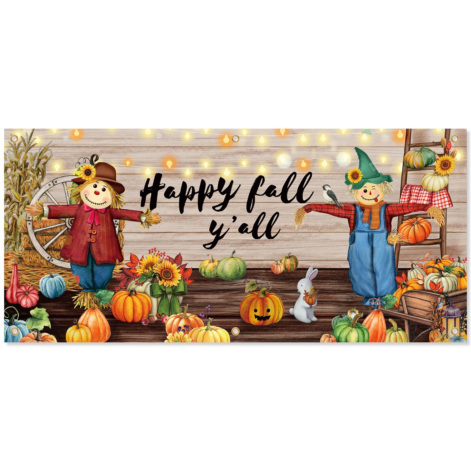 13 x 6ft Fall Garage Door Decorations Banner Extra Large Happy Fall Backdrop Fall Decorations with White Rope Autumn Pumpkin Scarecrow Wall Banner Fall Hanging for Fall Thanksgiving Party