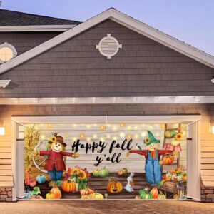 13 x 6ft Fall Garage Door Decorations Banner Extra Large Happy Fall Backdrop Fall Decorations with White Rope Autumn Pumpkin Scarecrow Wall Banner Fall Hanging for Fall Thanksgiving Party