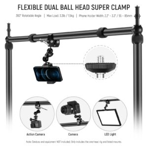 NEEWER Overhead Camera Mount Rig with Dual Ballhead Super Clamp/Phone Holder for Desktop Top Down Shots, Metal Multi Device Mount Platform for Photography Lighting, Max Load 26.5lb/12kg, NK002