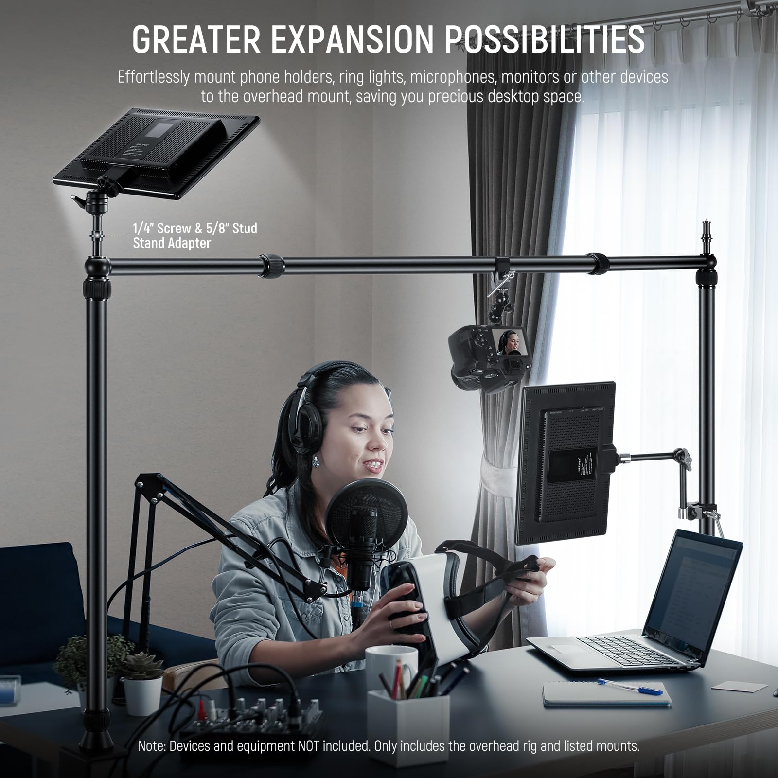 NEEWER Overhead Camera Mount Rig with Dual Ballhead Super Clamp/Phone Holder for Desktop Top Down Shots, Metal Multi Device Mount Platform for Photography Lighting, Max Load 26.5lb/12kg, NK002