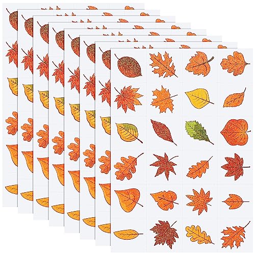 Nosiny 240 Pcs Fall Glitter Temporary Tattoos Maple Leaves Stickers Autumn Tattoo Sticker Fall Leaves Glitter Tattoos for Fall Thanksgiving Them Party Body Face Women Men Kids