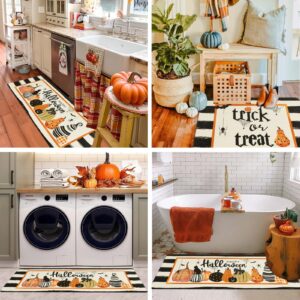 Pauwer Halloween Kitchen Mat Set of 2, Trick or Treat Anti Fatigue Kitchen Rugs Fall Decor, Non Slip Pumpkin Kitchen Runner Rug Set, Cushioned Waterproof Kitchen Foam Mat for Floor