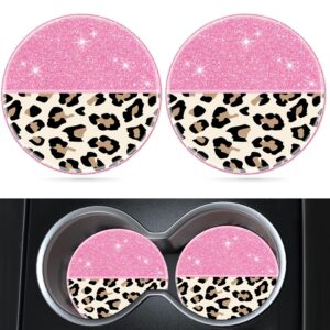 jupswan car cup holder coaster 2 pack cute leopard print acrylic new automotive cupholder accessories interior decor decorations for women