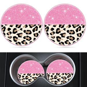 Jupswan Car Cup Holder Coaster 2 Pack Cute Leopard Print Acrylic New Automotive CupHolder Accessories Interior Decor Decorations for Women