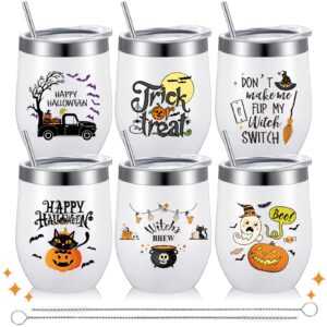 6 pieces bulk halloween gifts for adults men women pumpkin witch's brew witch room trick or treat tumblers 12 oz travel coffee mugs double wall wine cups for indoor outdoor home kitchen decorations