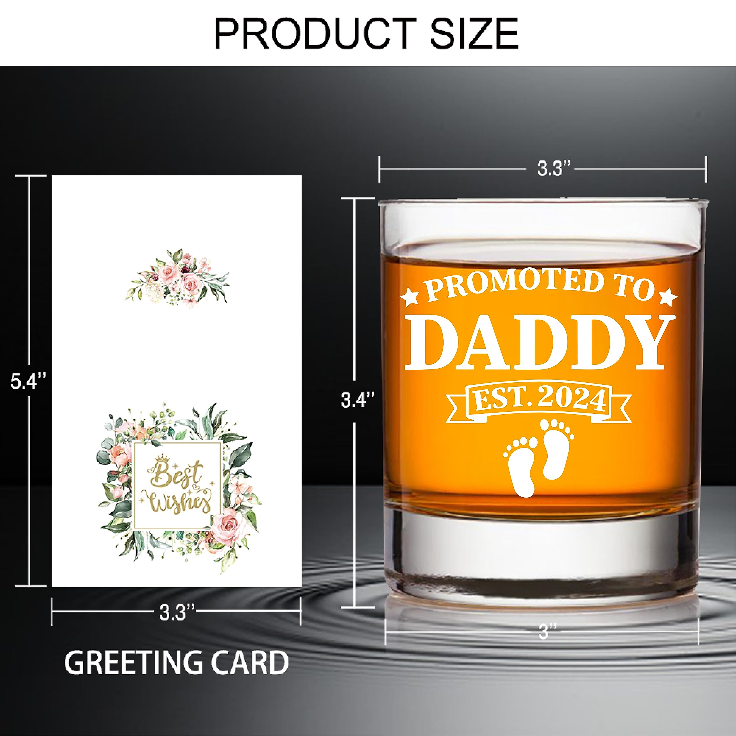 AGMDESIGN Promoted To Daddy 2024 Whiskey Glass, Funny Birthday Gifts for Him, Husband, Dad, Stepdad, Grandfather, New Dads Whiskey Glass Gift, Father's Day, Birthday Gift, Pregnancy Announcement