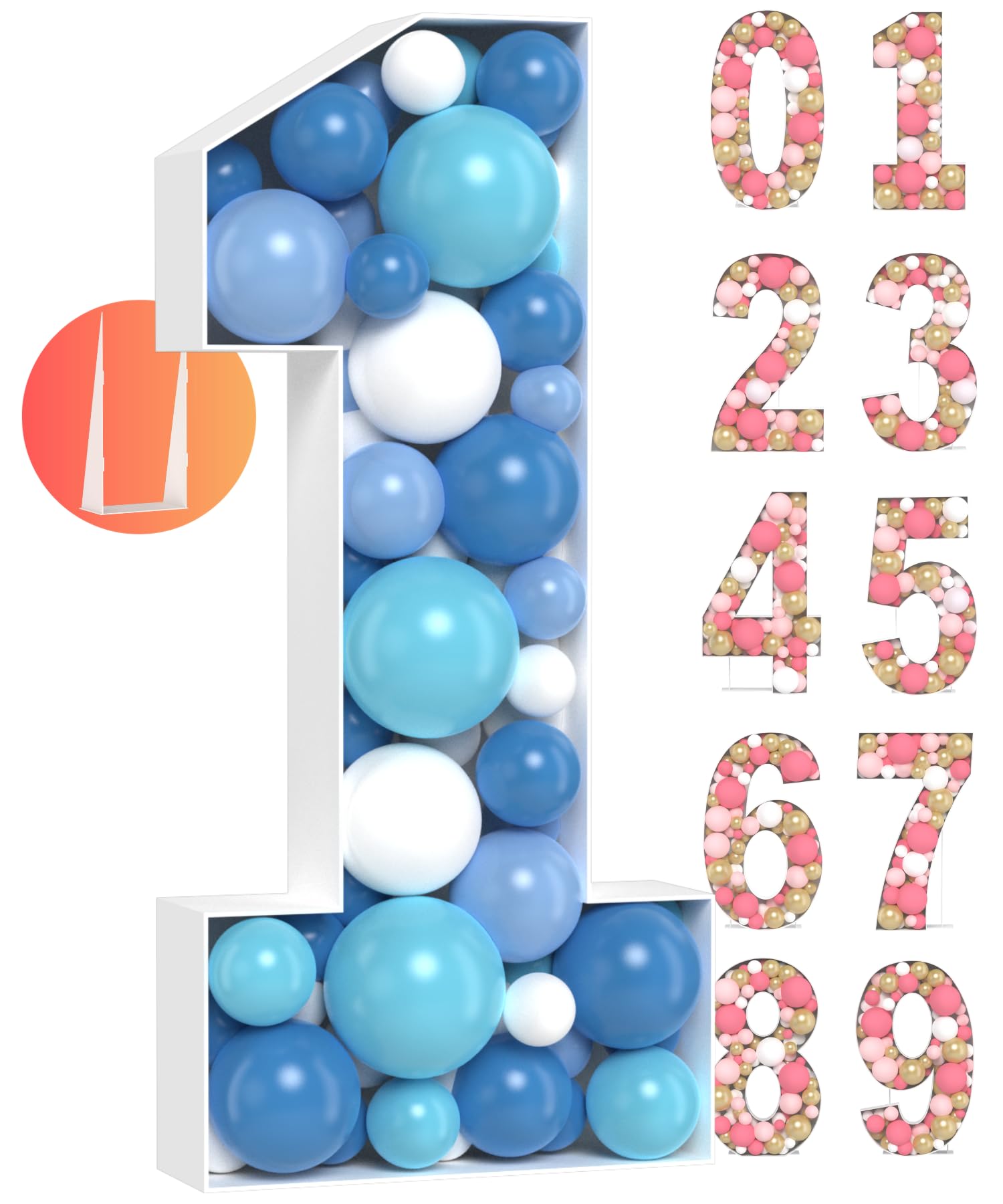 Super Easy Assembly 3FT Large Marquee Numbers - Number 1 Balloon Frame - Mosaic Numbers For Balloons - Ideal Number One Balloon Frame for First Birthday Decorations - Numero 1 Para Decoracion