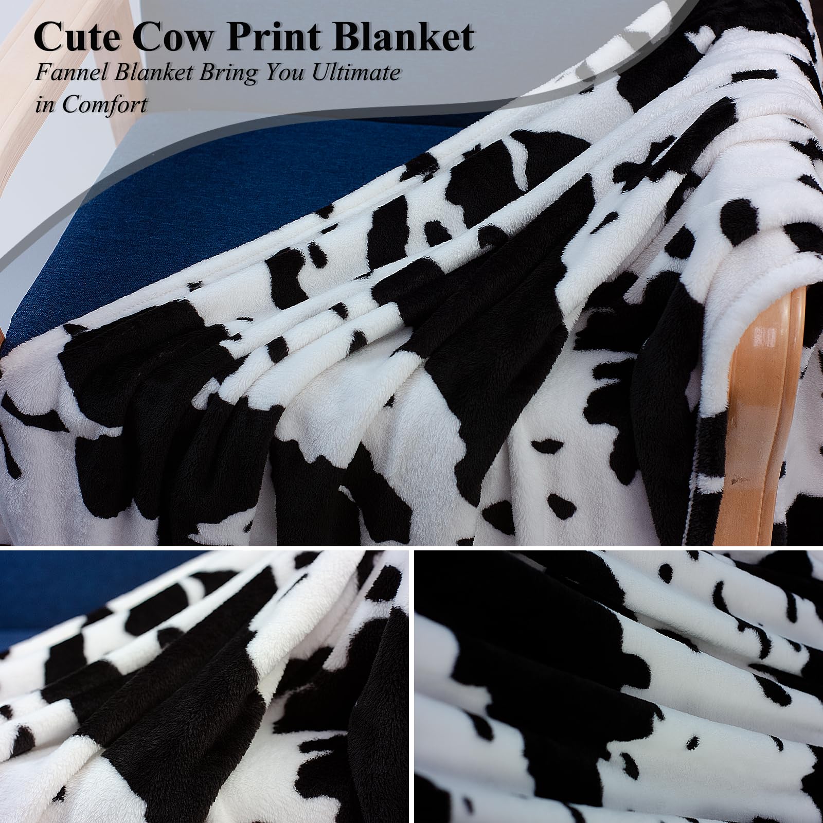 Cow Print Blanket, Soft Lightweight Cow Baby Blankets for Boys Girls, Double-Sided Cute Black Cow Blanket Soft Warm Cozy Toddler Blankets for Boys Daycare, Cow Gifts for Kids Blanket 50x40 inch