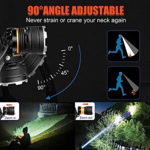 Sogdeco Headlamp Rechargeable, 16H Long Battery Life 90000LM Super Bright LED Head Lamp, Headlight Motion Sensor & Zoomable Headlamps for Adults Camping Cycling Walking Hunting Fishing