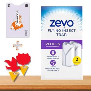 zevo refills 02 cartridges | device sold separately, white, zevo flying insect trap refill fly trap refill cartridges + (1) card protector venancio’ssticker & sticky fruit trap