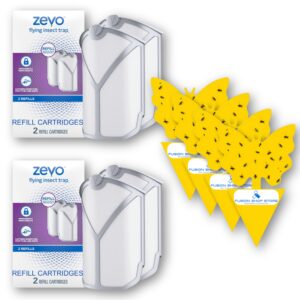 Zevo Flying Insect Trap Refill, 2 Count (Pack of 2), Set with (4) pcs of Exclusive Fusion Shop Store Modern Yellow Sticky Fruit Trap (Device is NOT Included)