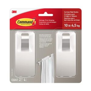 command satin nickel curtain rod hooks with command strips, hang curtain rods no drilling, holds up to 10 lbs