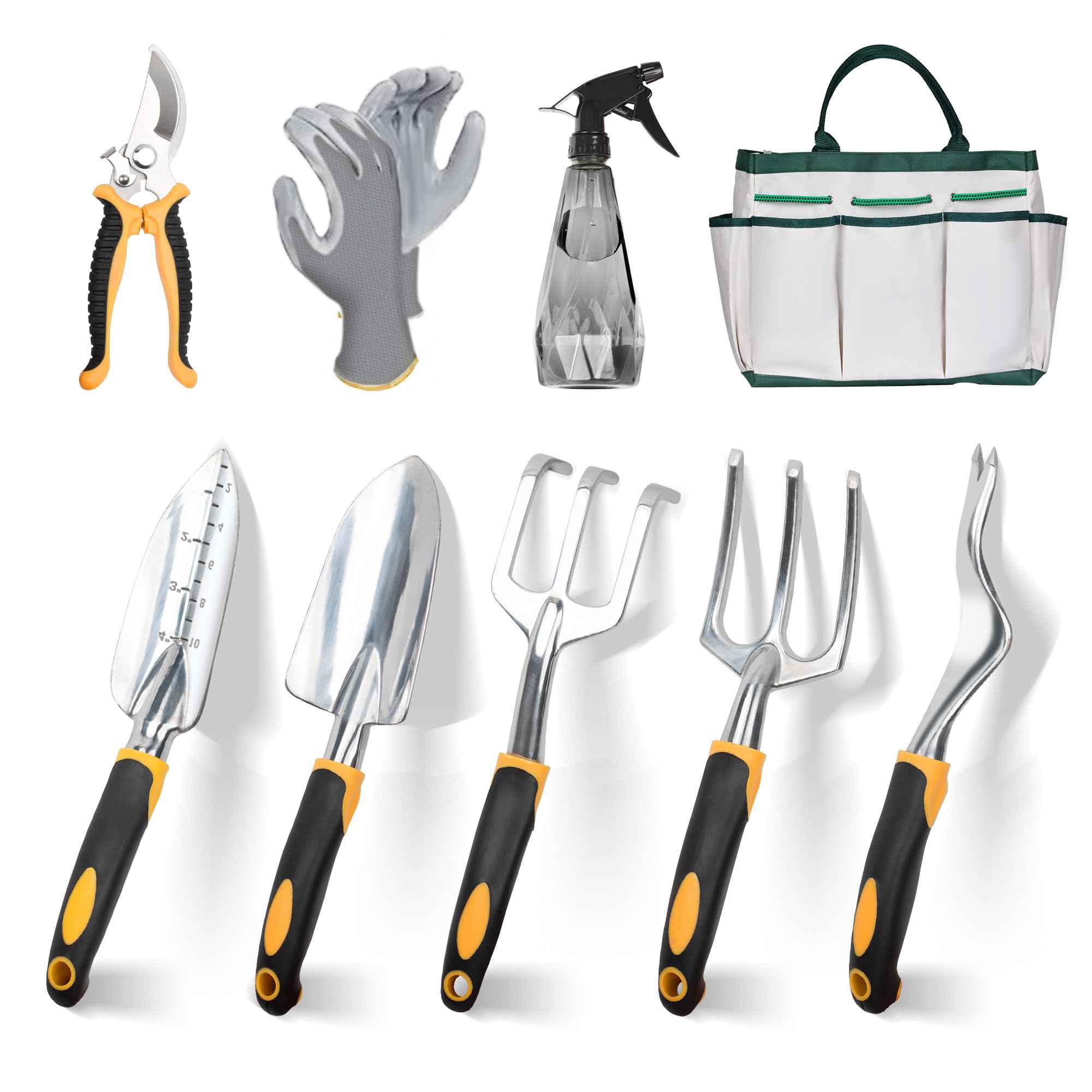 LETEEN Garden Tools, 9 Piece Heavy Duty Gardening Tools Set with Non-Slip Rubber Grip, Stainless Steel Garden Tool, Gifts for Kids, Women, Husbands, and Parents