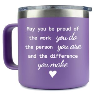 klubi purple gifts for women - thank you gifts for women 14 ounce purple mug coffee tumbler with straw cute employee appreciation gifts coworker appreciation gifts therapist retirement gifts for women