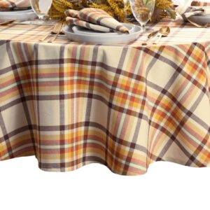 elrene home fashions russet harvest woven plaid cotton tablecloth for fall/thanksgiving, 70" round
