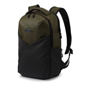 high sierra luna polyester large storage backpack with grab handle, 360 degree reflectivity, and laptop padded pocket sleeve, olive & black