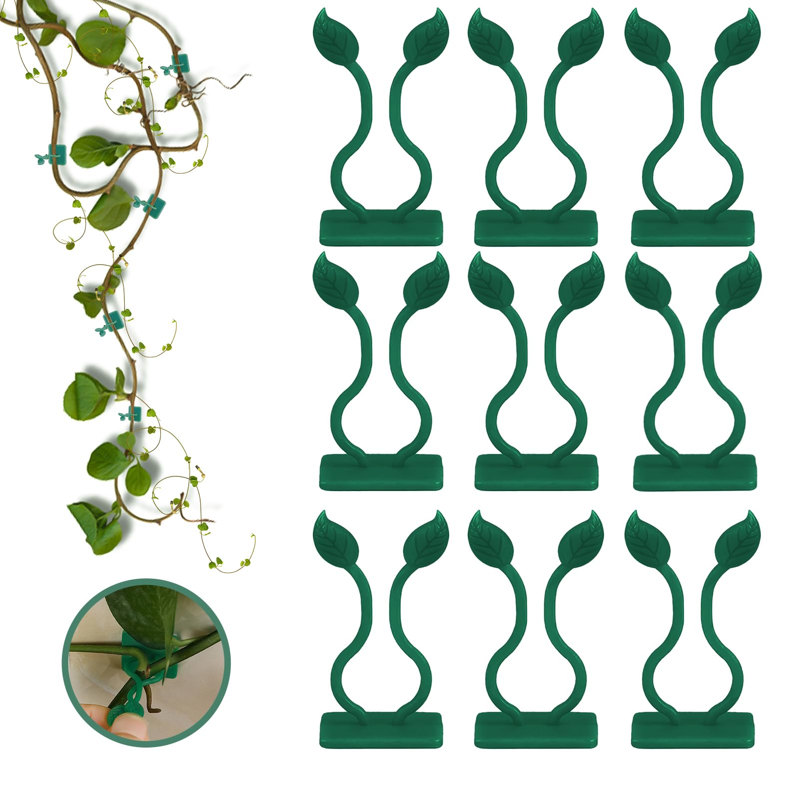 Revylink 100Pcs Plant Clips for Vines Wall Plant Clips for Climbing Plants Training Sticky Hooks Hanging Plants Climbing Wall Fixture Clips Plant Climber Vine Plant Support Green