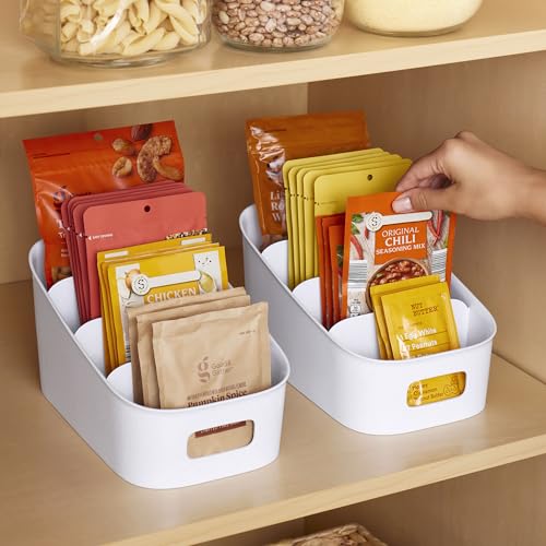 YouCopia ShelfBin Packet Organizer, 4-Tier Stairstep Raised Divided Bin, BPA-Free Storage Caddy for Kitchen Pantry and Cabinet Organization, Tea Bags, Medicine, and More