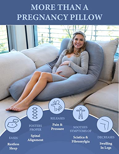 Pharmedoc Pregnancy Pillows, U-Shape Full Body Pillow – Removable Cooling Cover -Dark Grey – Pregnancy Pillows for Sleeping – Body Pillows for Adults, Maternity Pillow and Pregnancy Must Haves