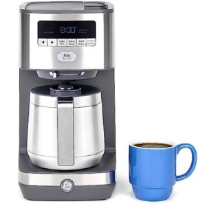 ge drip coffee maker with timer | 10-cup thermal carafe pot keeps coffee warm for 2 hours | adjustable brew strength | wide shower head for maximum flavor | kitchen essentials | stainless steel