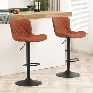 younuoke bar stools set of 2 with back modern faux leather swivel counter height barstools adjustable tall bar stool chairs for kitchen islands, ochre red