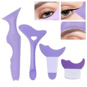 4 pcs all in one eyeliner stencils wing tips + eyeshadow and eyeliner stencils pad + silicone eyeshadow baffle, defined eyeliner eyelash guide tool for beginners and makeup masters - purple