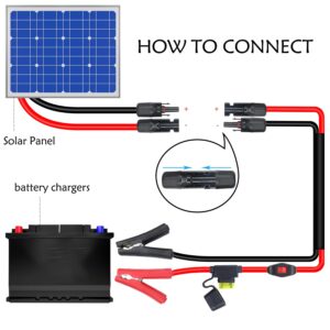 RIIEYOCA 14AWG Battery Alligator Crocodile Clip to Solar Connector Extension Cable,Solar Adapter to Alligator Clips Charging Cable with Switch and Fuse(1.5M)