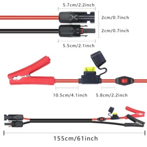 RIIEYOCA 14AWG Battery Alligator Crocodile Clip to Solar Connector Extension Cable,Solar Adapter to Alligator Clips Charging Cable with Switch and Fuse(1.5M)